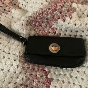Kate Spade pyramid closure black leather wristlet / clutch